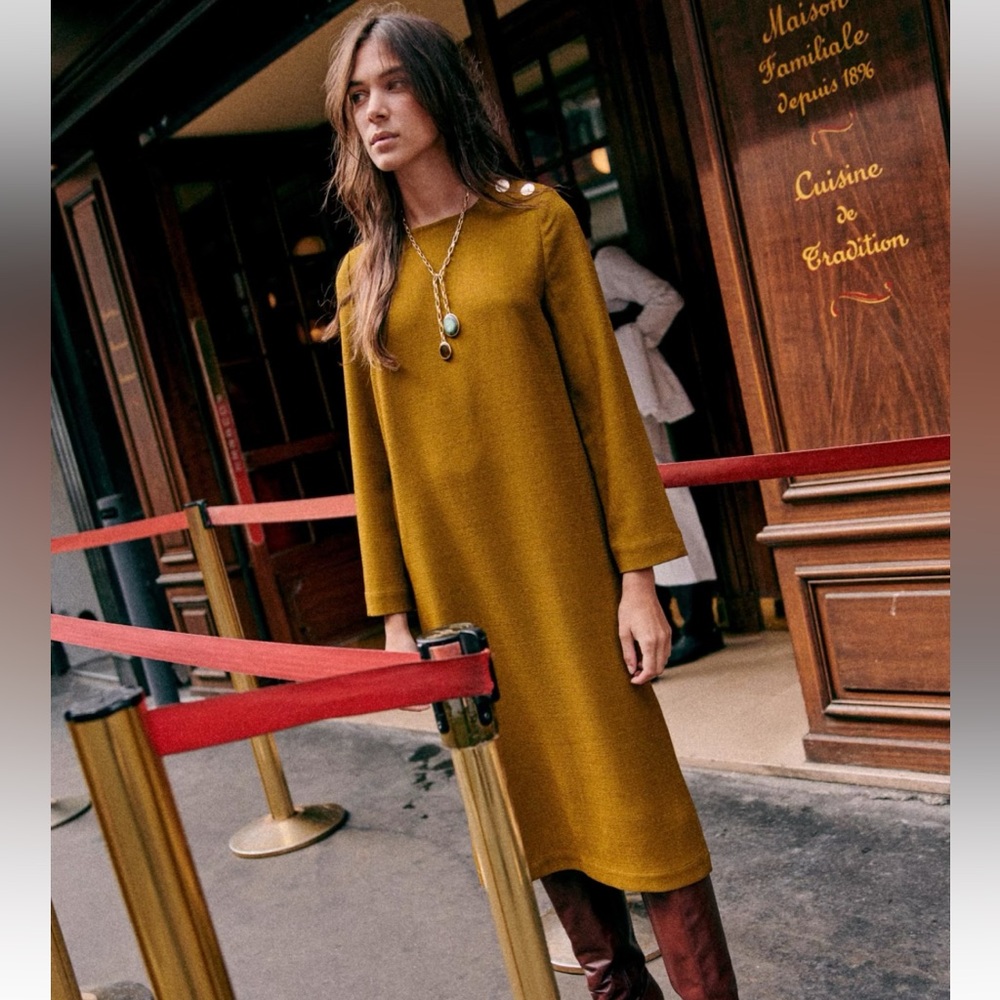 Sezane Mina Dress Long Sleeve Midi Dress